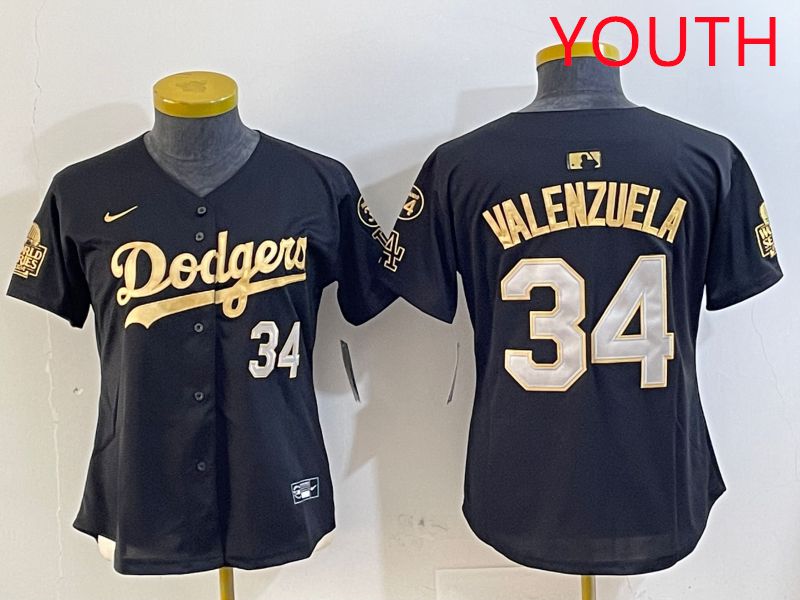 Youth Los Angeles Dodgers #34 Valenzuela Black Gold Game 2025 Nike MLB Jersey style 2->youth mlb jersey->Youth Jersey